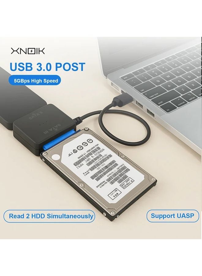 محول مزدوج من SATA إلى USB 3.0 لقراءة محركات HDD وSSD، سرعة نقل تصل إلى 5 جيجابت في الثانية، تشغيل فوري، مناسب لمحركات 2.5 و3.5 بوصة، للنسخ الاحتياطي واستنساخ البيانات واستعادتها، متوافق مع Windows وLinux وMac. - Image 2